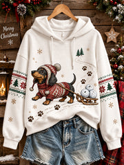 Sweat à Capuche Décontracté Motif de Chien de Noël pour Femmes