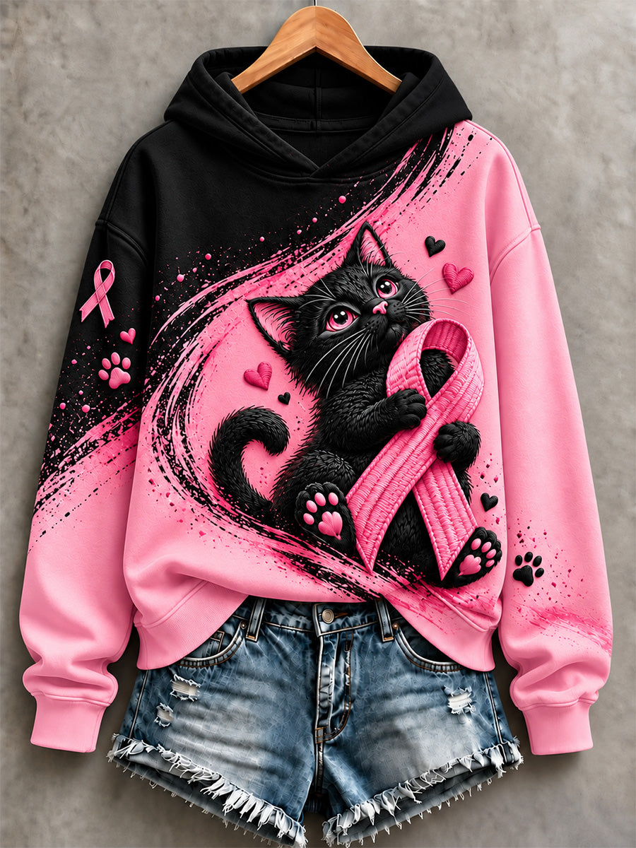 Sweat-shirt imprimé de soutien de sensibilisation au cancer du sein pour femmes