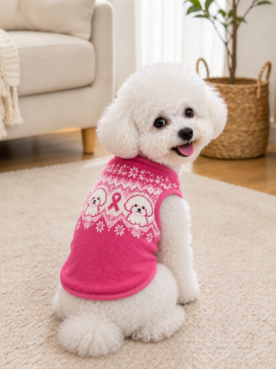 Bichon Frises et rose sensibilisation ruban modèle conception Pet gilet sans manches