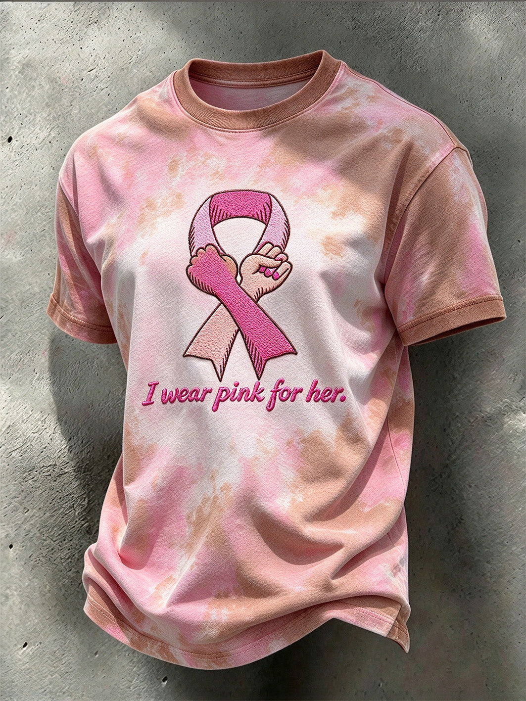 T-shirt décontracté à manches courtes pour homme, motif «Je porte du rose pour elle»