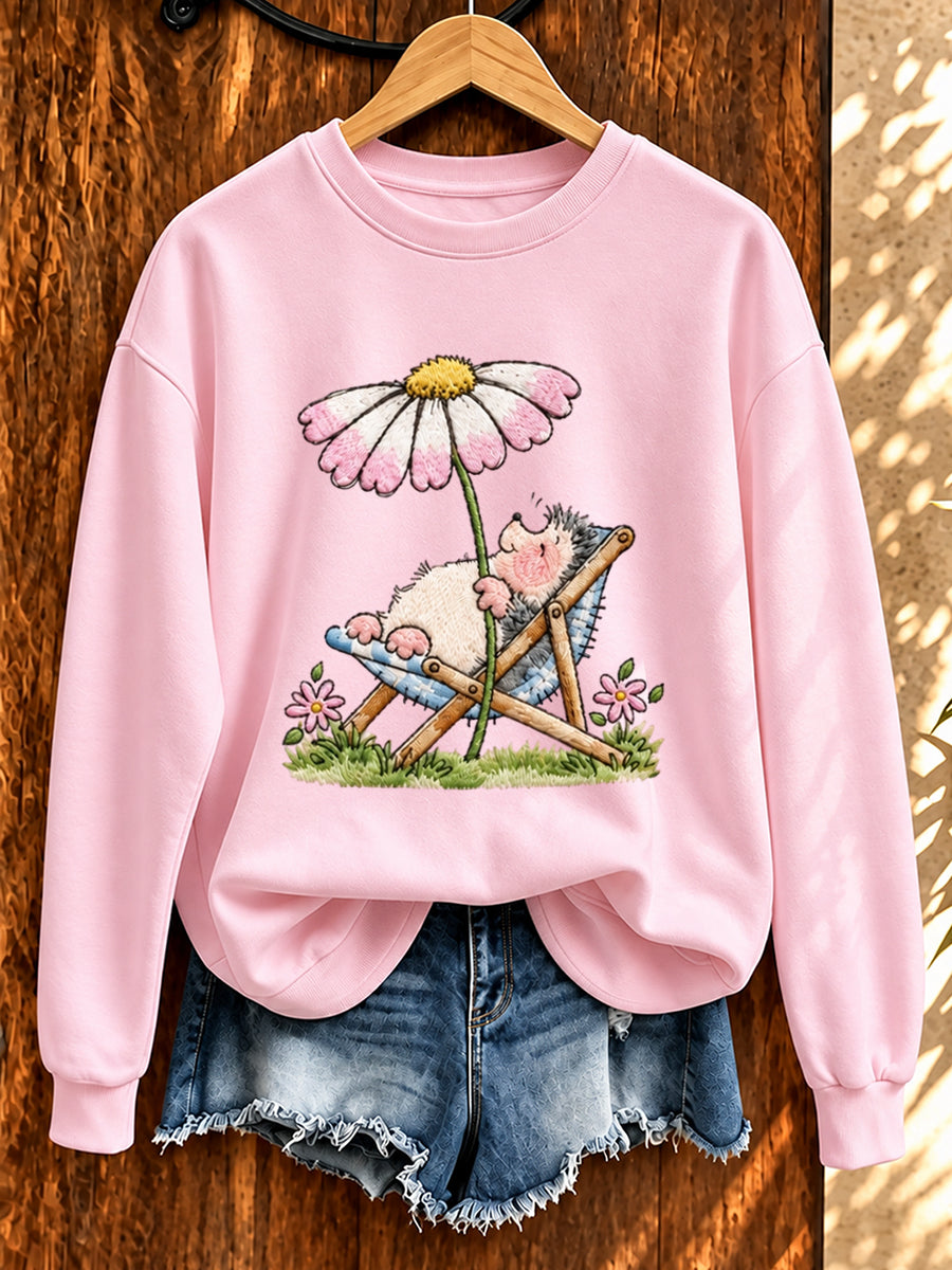 Sweat-shirt mignon pour femme à imprimé hérisson
