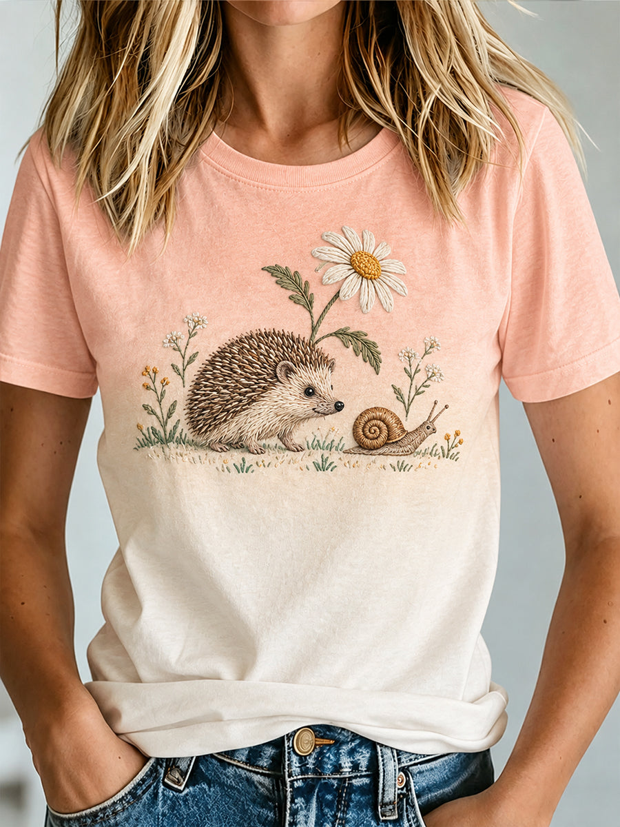 T-shirt à imprimé hérisson mignon pour femmes