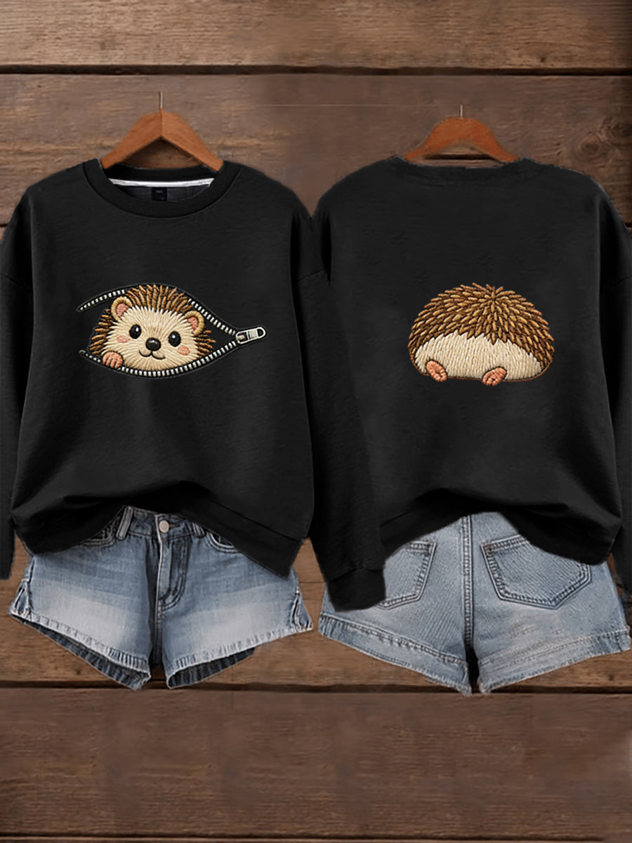 Sweat-shirt à imprimé hérisson mignon pour femme