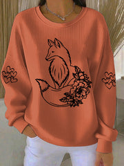 Sweat-shirt décontracté à imprimé renard pour femme