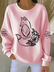 Sweat-shirt décontracté à imprimé renard pour femme