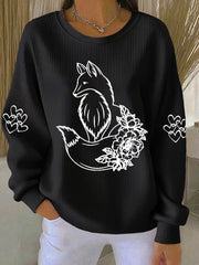 Sweat-shirt décontracté à imprimé renard pour femme