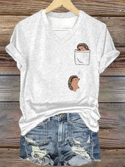T-shirt à manches courtes mignon pour femmes, imprimé hérisson