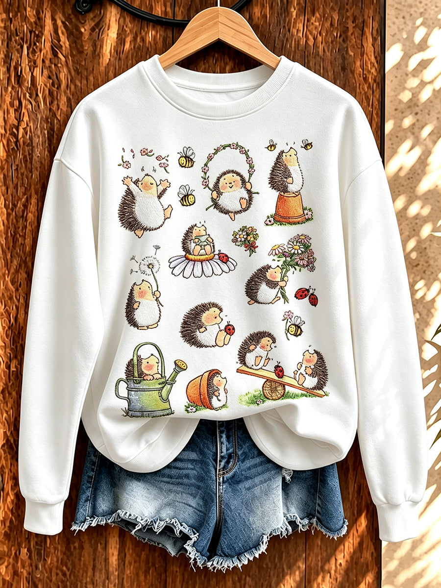 Sweat-shirt mignon pour femme à imprimé hérisson