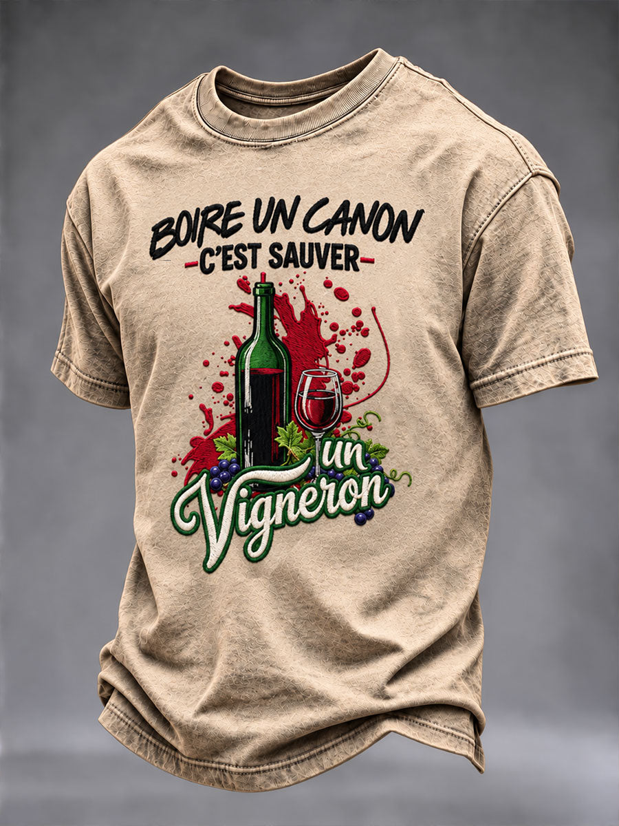 T-shirt imprimé pour homme «Boire un canon, c’est sauver un vigneron»