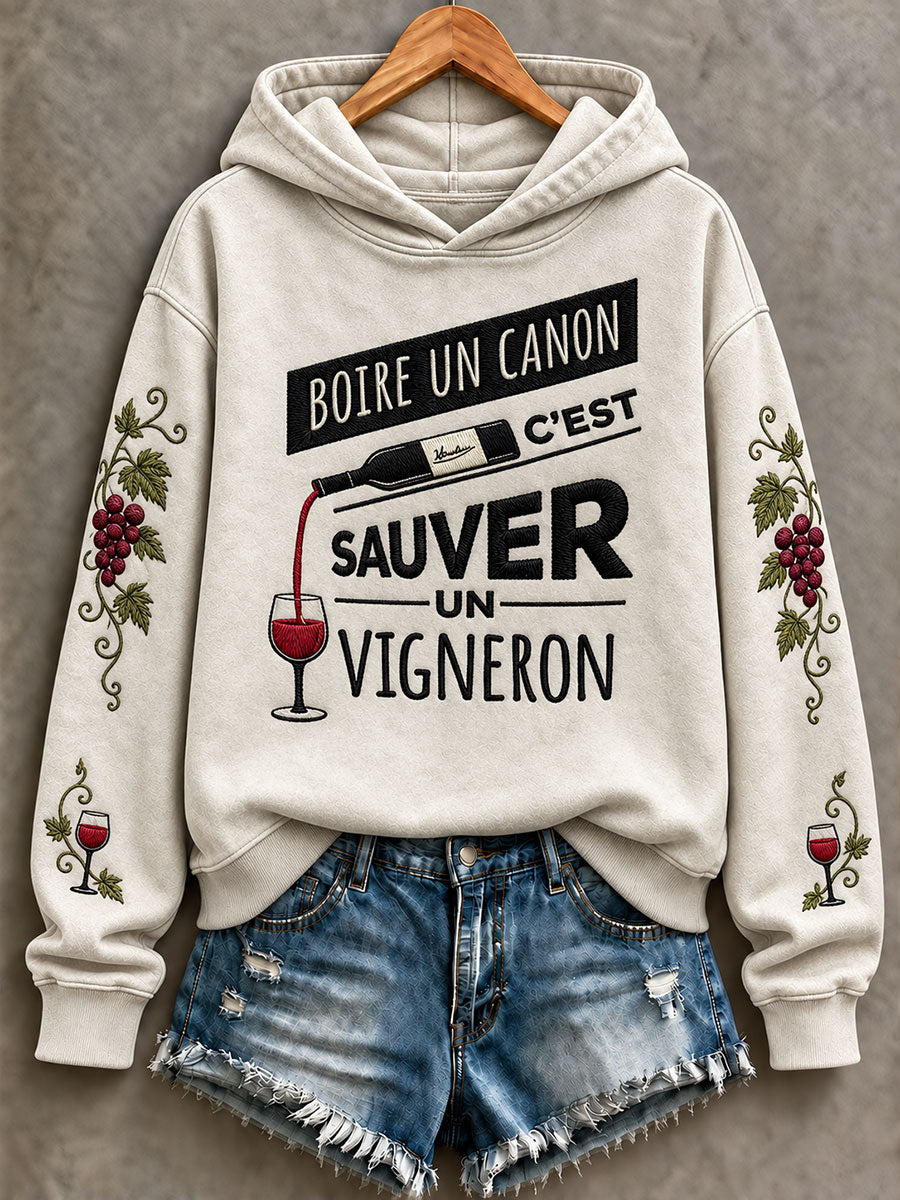 Sweat-shirt femme «Boire un canon-C’est sauver-Un vigneron» coupe classique