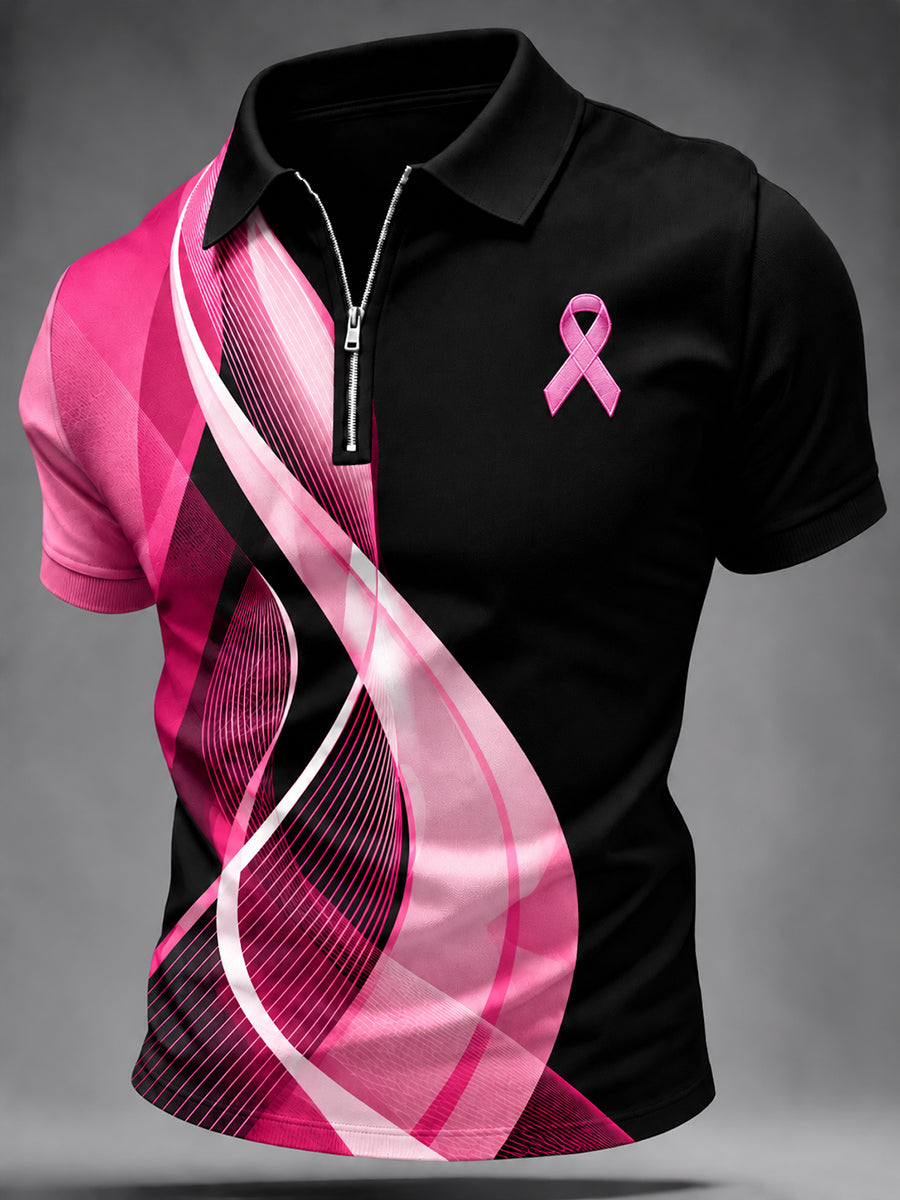 T-shirt zippé imprimé de sensibilisation au cancer du sein chez l'homme