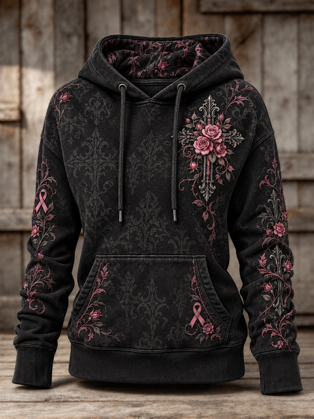 Rose rose des femmes et rose Charity Ribbon Motif Design Casual Hoodie