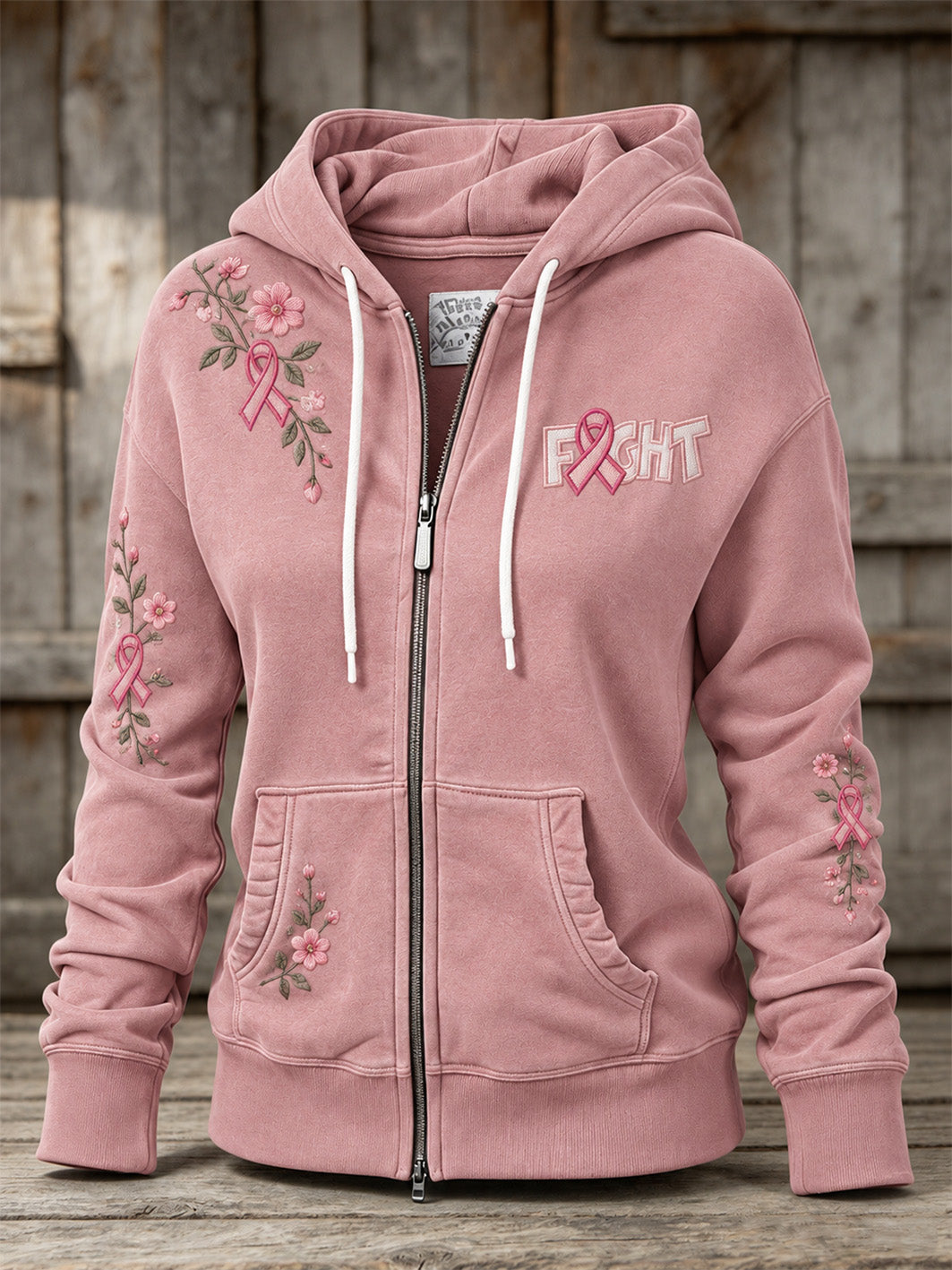 Rose Rose des femmes et la charité rose ruban Motif Design Casual Zip-Up Hoodie