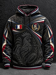 Sweat à capuche oversize à épaules tombantes pour hommes, motif rugby français