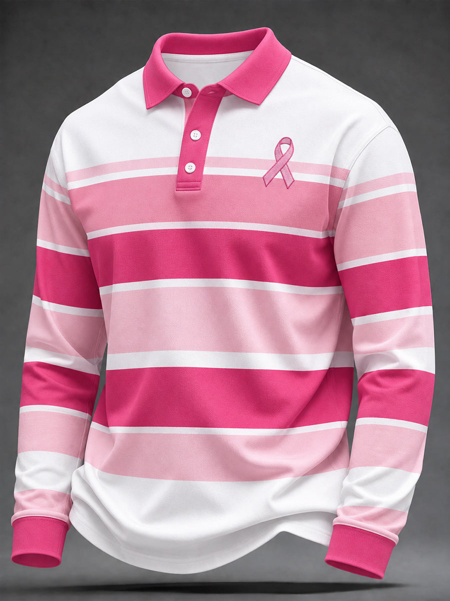 Chemise à manches longues à imprimé sensibilisation au cancer du sein pour hommes