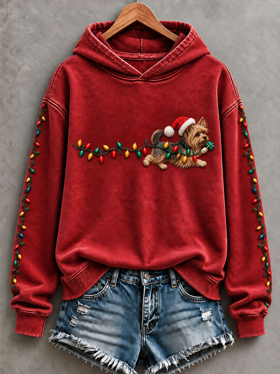Femmes Lumières de Noël Yorkshire Terrier Imprimer Sweatshirt Régulier