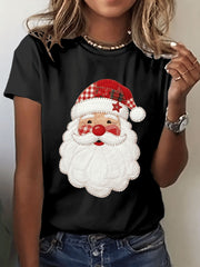 T-shirt à manches courtes imprimé Père Noël pour femmes