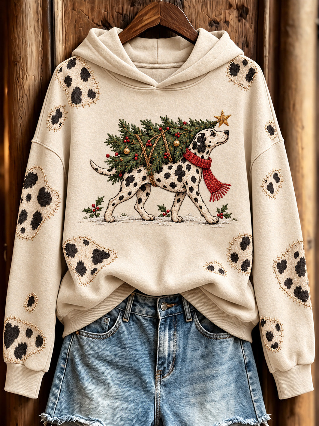 Femmes Dalmatien arbre de Noël Motif Casual Hoodie