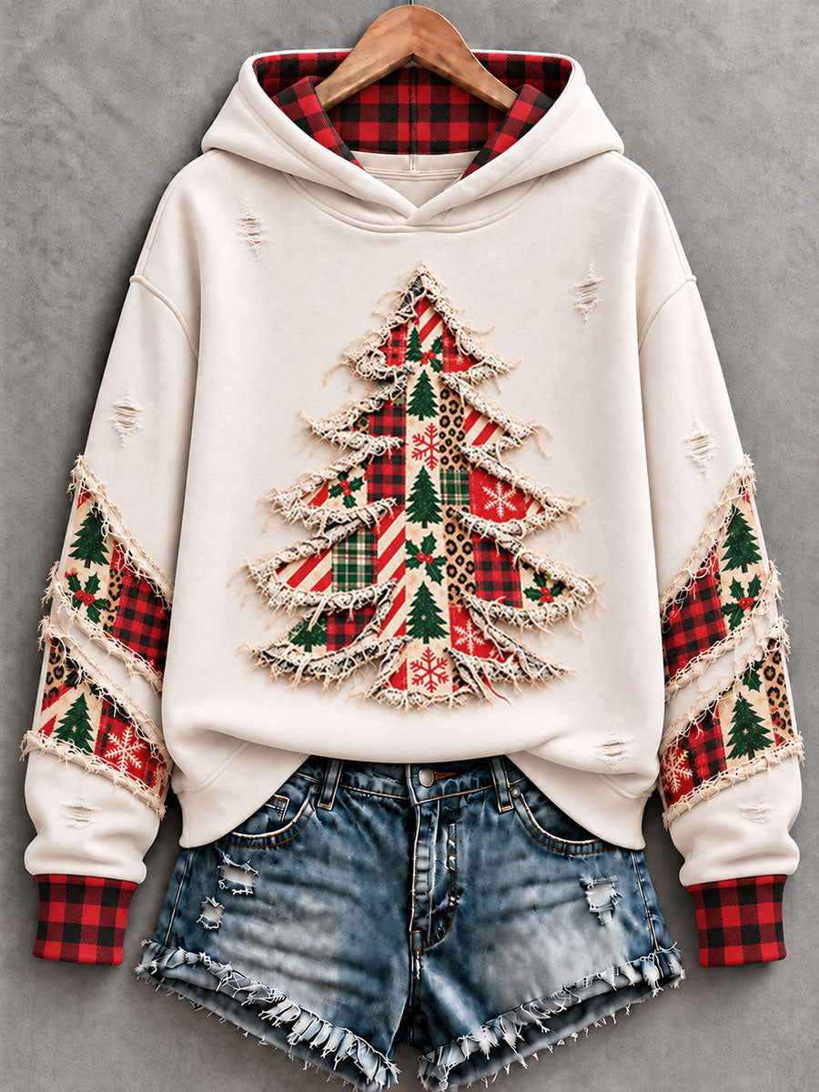 Vintage Christmas Tree Art à capuche régulière pour femmes