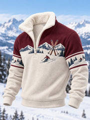 Pull décontracté en peluche à fermeture éclair pour amateurs de ski, prêt pour la saison hivernale.