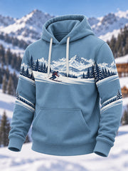 Sweat à capuche décontracté oversize à épaules tombantes avec poches, pour les passionnés de ski masculins, prêt pour la saison.