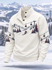 Les amoureux du ski des hommes prêts pour le pull occasionnel de boutons de saison de ski