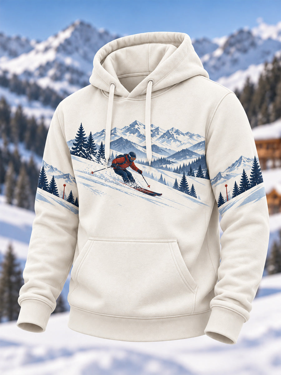 Sweat à capuche décontracté oversize à épaules tombantes avec poches, pour les passionnés de ski masculins, prêt pour la saison.