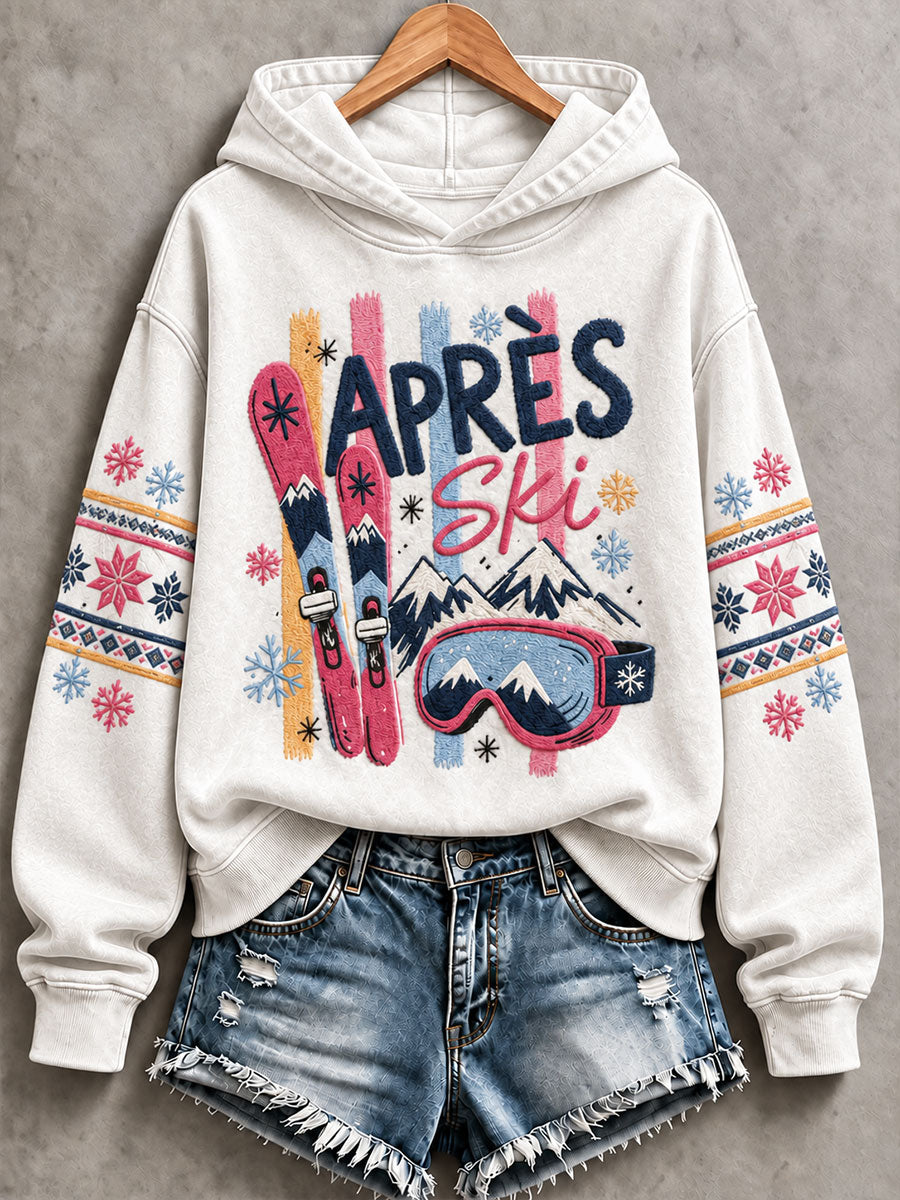 Sweat à capuche décontracté imprimé ski pour femme