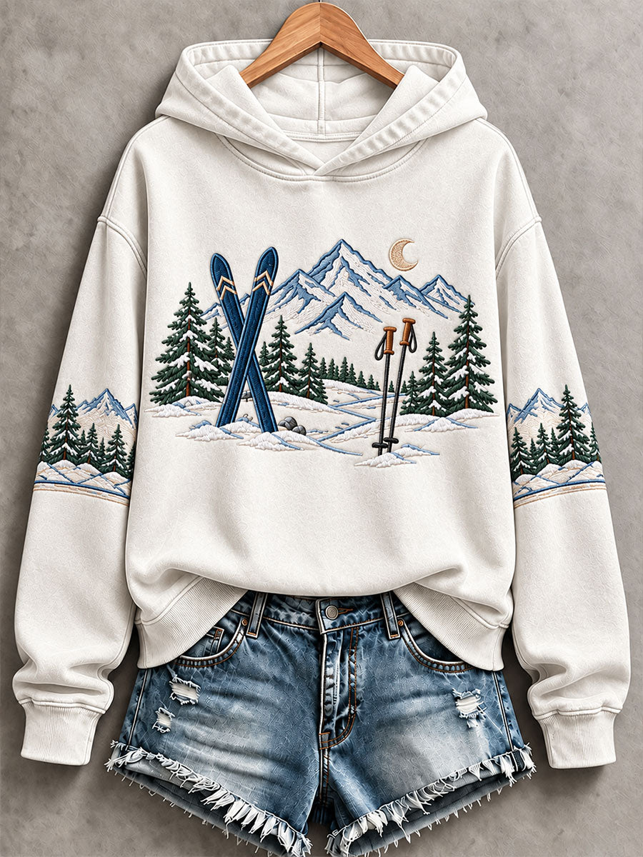Sweat à capuche décontracté imprimé ski pour femme