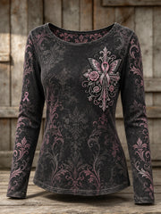 Femmes Rose Corss et Rose Charité Ruban Motif Conception Casual Velour Surdimensionné Col Rond T-Shirt