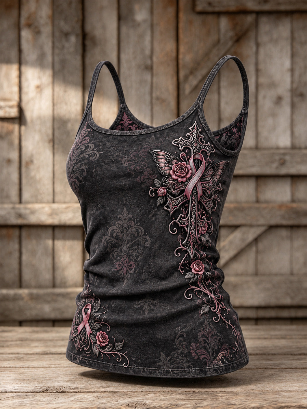 Corss rose des femmes et gilet décontracté de conception de motif de ruban de charité rose