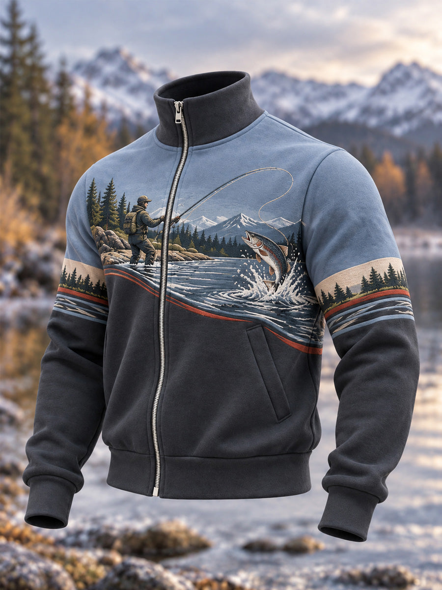 Haut vintage pour homme à motif pêche en pleine nature