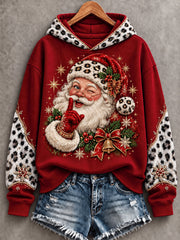 Sweat à capuche décontracté pour femme, motif léopard, Père Noël