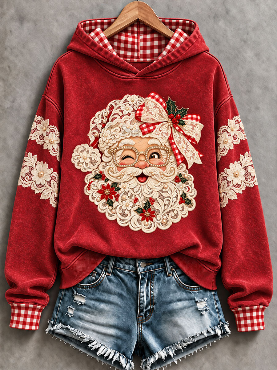 Sweat à capuche régulier imprimé Père Noël pour femmes