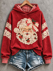 Sweat à capuche régulier imprimé Père Noël pour femmes