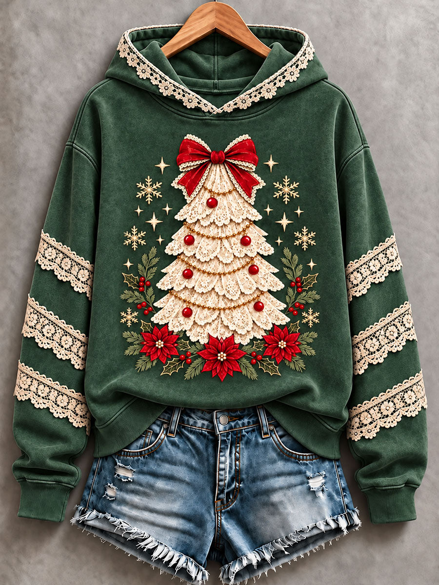 Sweat à capuche régulier imprimé arbre de Noël pour femmes