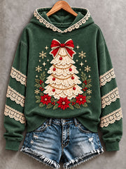 Sweat à capuche régulier imprimé arbre de Noël pour femmes