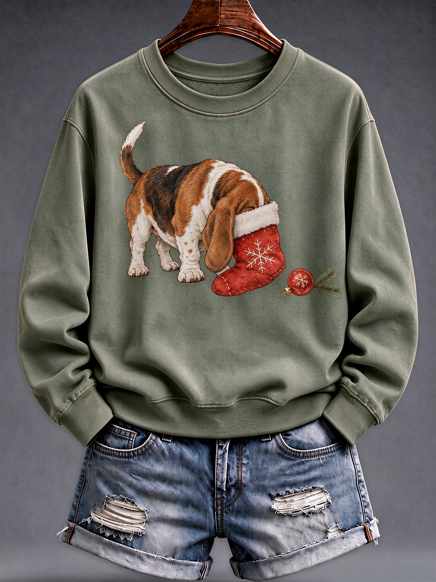 Sweat-shirt drôle à imprimé chien de Noël pour femmes