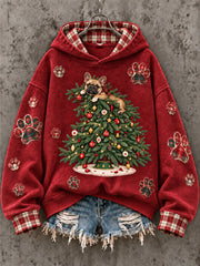 Sweat-shirt Femme Bouledogue Français Imprimé Arbre de Noël