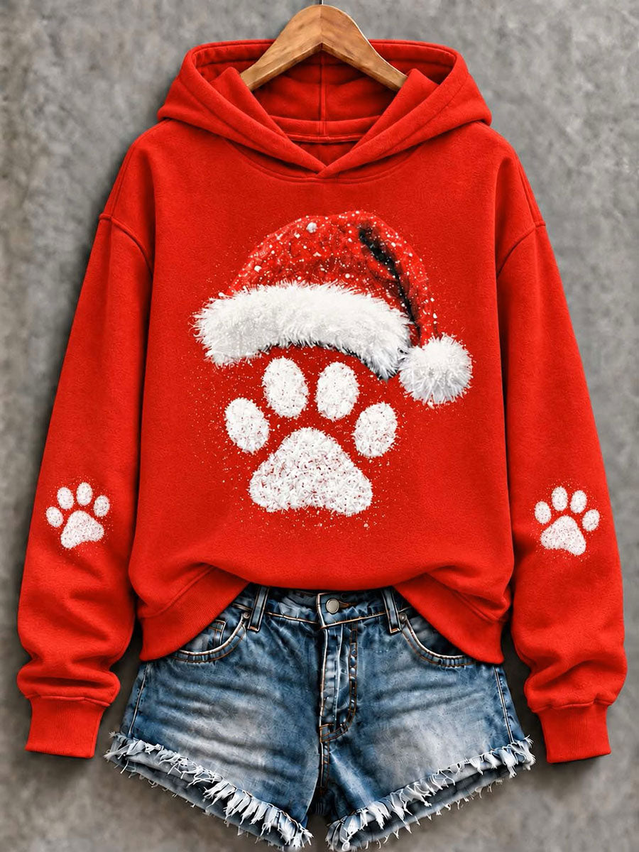 Sweat-shirt à imprimé de patte de chien de Noël pour femmes