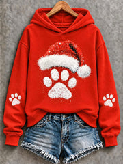 Sweat-shirt à imprimé de patte de chien de Noël pour femmes