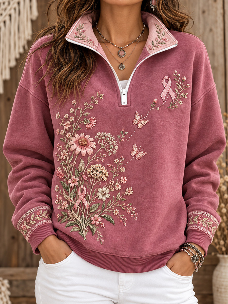 Style bohème des femmes sensibilisation au cancer du sein Floral Art imprimé Sweatshirt