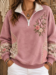 Sweat-shirt imprimé floral de style bohème pour femmes, en soutien à la sensibilisation au cancer du sein
