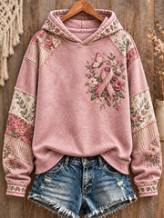 Style bohème femmes sensibilisation au cancer du sein Art floral imprimé Hoodie