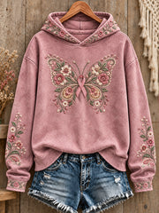 Sweat à capuche imprimé floral de style bohème pour femmes, en soutien à la sensibilisation au cancer du sein