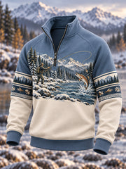 Sweat à capuche zippé vintage pour homme, motif pêche en pleine nature