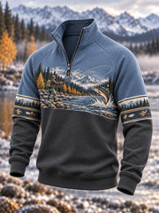 Sweat à capuche zippé vintage pour homme, motif pêche en pleine nature