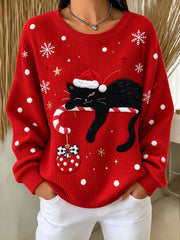 Sweat à capuche humoristique pour femmes, imprimé chat de Noël