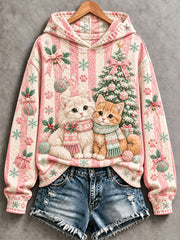 Sweat à capuche décontracté Cat Art Print pour femmes