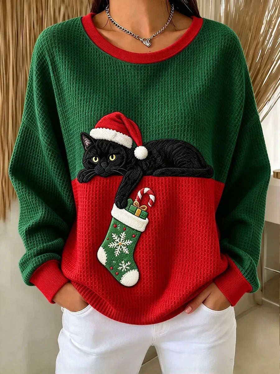 Sweat à capuche drôle de chat de Noël pour femmes